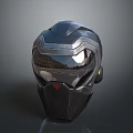 Weapon Tactical Helmet With Black Metallic Design And Futuristic Combat Reflective Surface