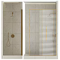 Minimalist Modern Shower Sauna Interior With Beige Tile Walls Glass Enclosure And Black Fixtures