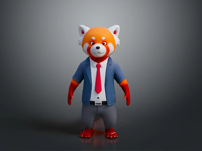 Anthropomorphic Red Panda Game And Movie Character In Blue Suit With Red Tie 3d model
