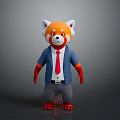 Anthropomorphic Red Panda Game And Movie Character In Blue Suit With Red Tie
