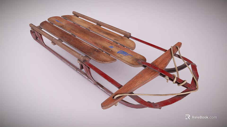 Wooden Playground Equipment With Red Frame Sled Design For Outdoor Winter Kids Fun 3d model 