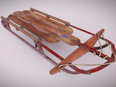 Wooden Playground Equipment With Red Frame Sled Design For Outdoor Winter Kids Fun 3d model