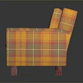 Plaid Patterned Two Seater Sofa In Orange And Yellow With Armrests And Wooden Legs