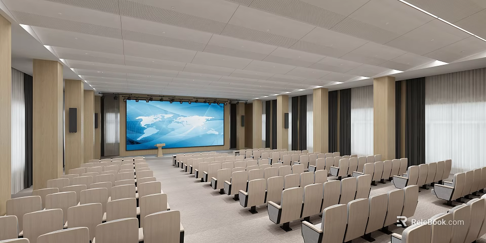 School Auditorium With Rows Of Seats And Large Screen 3d model 