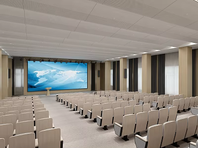 School Auditorium With Rows Of Seats And Large Screen 3d model