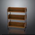 Three Tier Open Wooden Storage Shelf With Metal Frame And Mobile Wheels