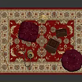 Traditional Room Decor With Wooden Screen Red Rug Cushions Candle Holder And Books