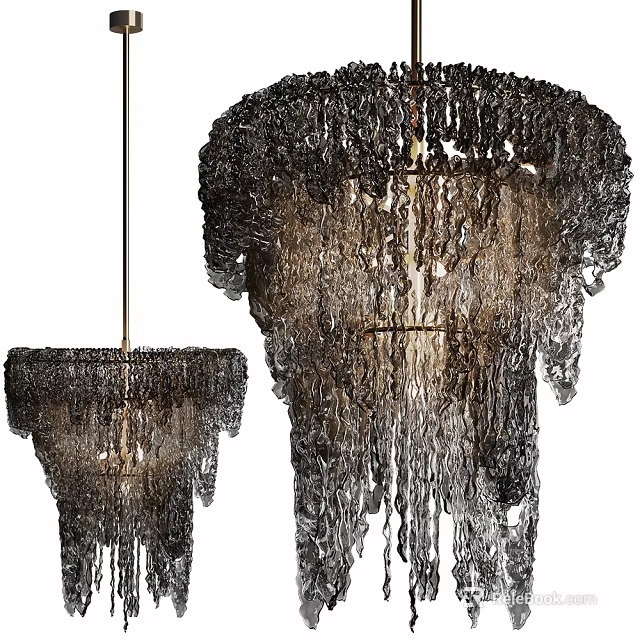 Artistic Dark Fringe Chandelier Design With Hanging Tassel Elements For Modern Decor 3d model 