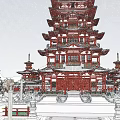 Ancient Architecture Traditional Red Multi layered Pagoda With Historic Courtyard And Wooden Structure