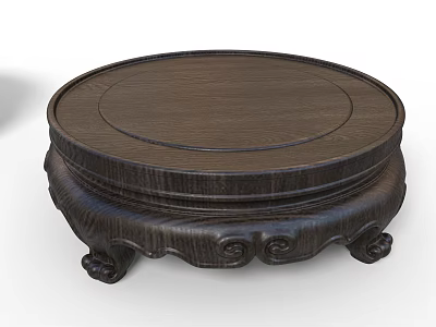 Dark Brown Wooden Round Base With Ornate Carved Patterns And Decorative Curved Feet 3d model