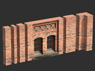 Red Brick Building Exterior Wall With Arched Windows And Decorative Brick Details 3d model