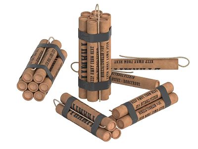 Military Explosive Weapon Packs With Bundled Cylindrical Charges And Fuse Cords 3d model