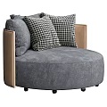 Modern Grey Velvet Single Sofa With Houndstooth Pillows And Beige Armrests Design 3d model