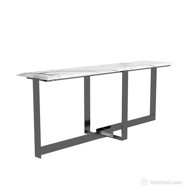 Sleek Modern Desk Featuring Marble Top And Black Metal Frame Design 3d model