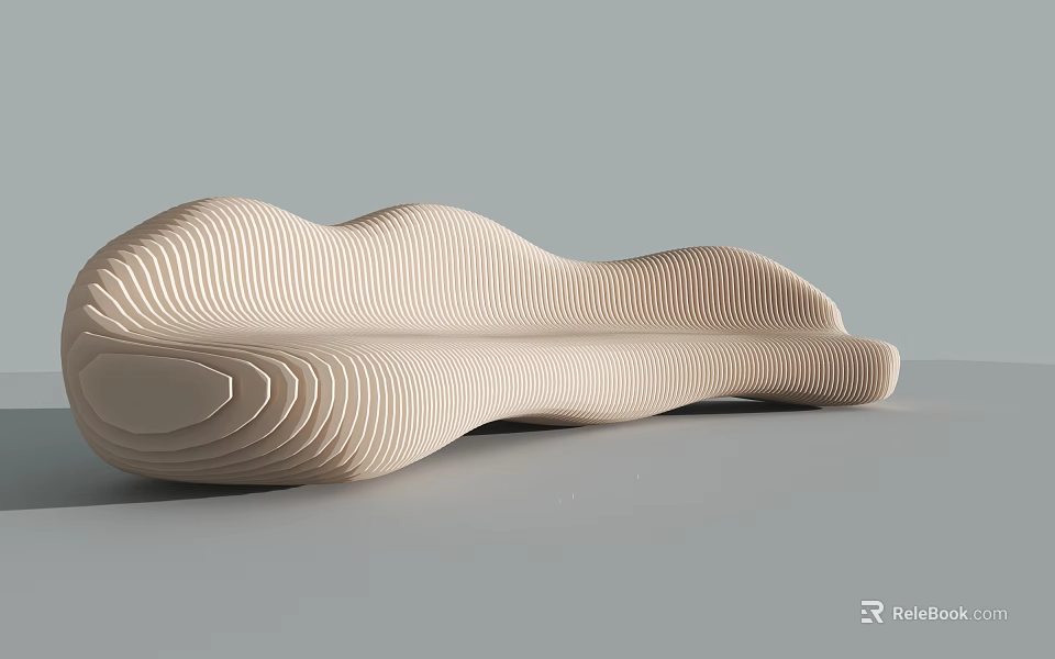 Modern Wave Shaped Public Chair With Striped Texture For Public Spaces 3d model 