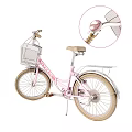 Pink Bicycle With Front Wire Basket Rear Rack And Beige Saddle