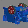 Blue Industrial Jaw Crusher With Red Pulleys And Metal Frame Structure