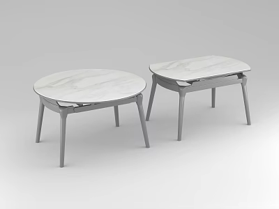 Two Round Dining Tables With Marble Textured Tops And Gray Legs In Minimalist Design 3d model
