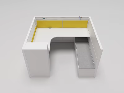 Modern L Shaped Office Desk With White Frame Yellow Panel And Gray Storage 3d model