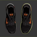 Black and Orange Athletic Running Shoes with Red Sole and Mesh Upper Design
