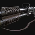 Heavy Duty Double Barrel Weapon With Metallic Texture And Tactical Strap Design
