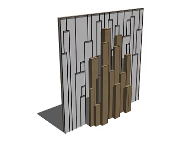 Modern Geometric Room Divider With Wooden Vertical Slats And Gray Panels 3d model