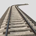Curved Railway Track With Concrete Sleepers And Gravel Bed Extending Into Distance