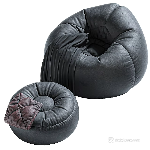 Black Leather Bean Bag Chairs Comfortable Casual Seating With Large And Small Sizes 3d model 
