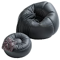 Black Leather Bean Bag Chairs Comfortable Casual Seating With Large And Small Sizes 3d model