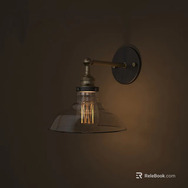 Vintage Style Wall Sconce with Brass Arm Clear Glass Shade and Filament Bulb 3d model 