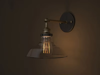 Vintage Style Wall Sconce with Brass Arm Clear Glass Shade and Filament Bulb 3d model