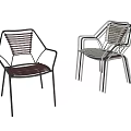 Two Modern Lounge Chairs with Geometric Metal Frame and Woven Seat Backrest