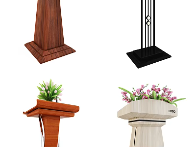 Functional Tables In Various Designs With Wooden Metal Frames And Plants 3d model