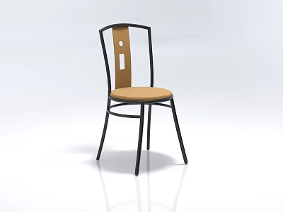 Leisure Chair With Black Metal Frame Wooden Backrest Light Brown Padded Seat And Cutout Detail 3d model