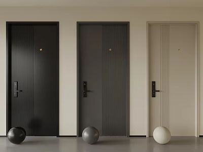 Modern Hinged Doors In Black Gray And Beige With Vertical Stripes And Black Handles 3d model