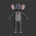 Cute Cartoon Elephant With Gray Body Big Pink Ears And Blue Eyes