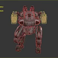 Mechanical Robot Character Design With Armored Exoskeleton Four Legged Frame Red Lights And Worn Armor 3d model