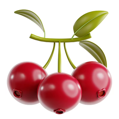 Fresh Red Juicy Cherries With Green Leaves And Shiny Skin Perfect For Snacking 3d model