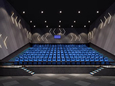 Modern Cinema Interior With Blue Seats Screen And Decorative Lighting 3d model