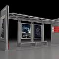Modern Bus Stop Structure With Canopy Advertising Boards Benches And Information Signs