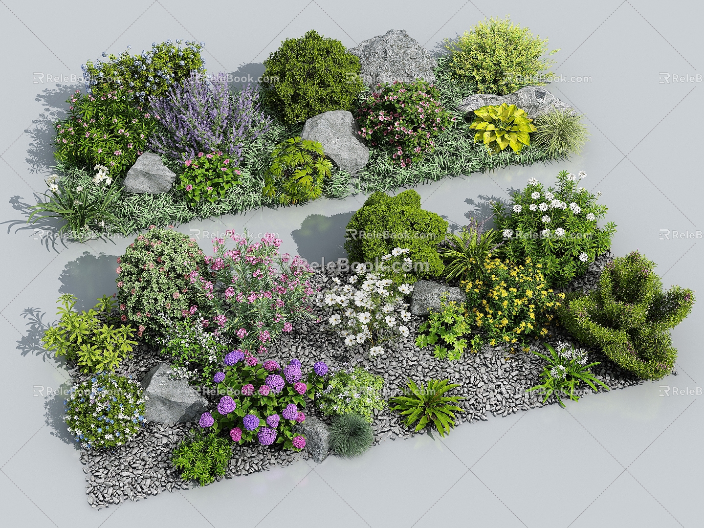 Flowers and flowers combination shrub landscape green plants flowers outdoor flowers greening flower plant combination 3d model