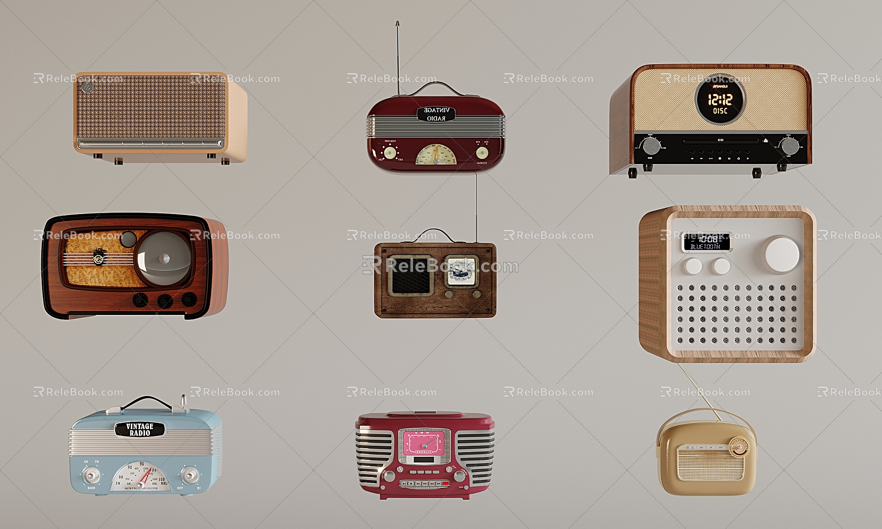 Small stereo nostalgic retro radio 3d model