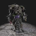 Dark Fantasy Game Movie Character With Horned Head Green Glowing Axe And Bone Decorations
