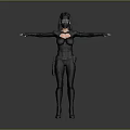 Woman In Black Tight Outfit With Mask And Tactical Belt Pouch Arms Outstretched