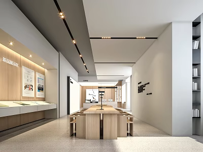 Modern Café Interior Design With Open Space Wooden Long Table Cozy Seating And Warm Lighting 3d model