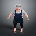 Cartoon Chef Character Featuring White Shirt Blue Apron Chef Hat Mustache Chubby Build And Barefoot