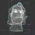 Game And Movie Character 3D Head Model With Long Black Hair Wearing Glasses And Beard