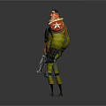 3D Male Character In Yellow Uniform With Red Armor Mechanical Parts And Weapon Gear