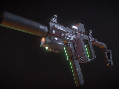 Futuristic Sci Fi Assault Rifle With Green Glowing Elements And Mechanical Components 3d model