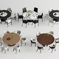 Round Dining Table And Chair Sets With Various Colors Wooden Tops And Decorative Plants